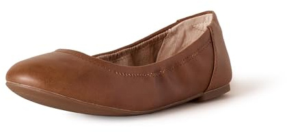 Amazon Essentials Women's Belice Comfortable Slip-On Ballet Flats Shoes, Chestnut Brown Faux Leather, 6.5
