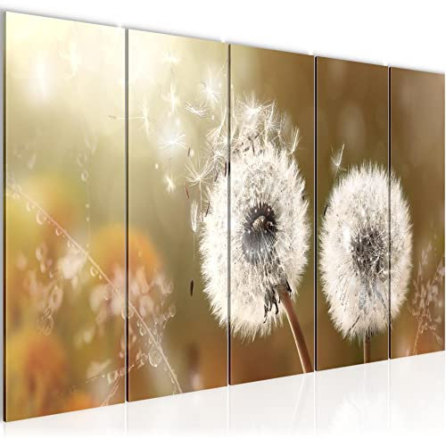 Runa Art Wandbild XXL Pusteblume Wohnzimmer Schlafzimmer 200 x 80 cm Beige Braun 5 Teilig - Made in Germany - 023655a