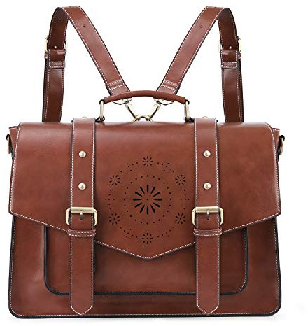 ECOSUSI Backpack for Women Briefcase Messenger Laptop Bag Vegan Leather Satchel Work Bags Fits 15.6 inch Laptops, Coffee