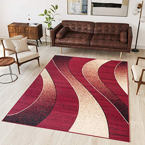 TAPISO Dream Teppich Wohnzimmer Modern Wellen Streifen Rot Creme Leicht Meliert Schlafzimmer Esszimmer Gästezimmer ÖKOTEX 160 x 230 cm