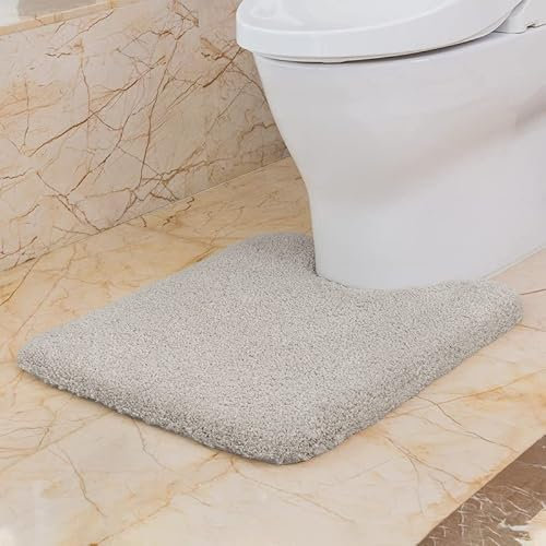 VANZAVANZU Non Slip Toilet Mat Thickened Pedestal Mat for Absorbent Ultra Soft Bathroom Rug Fluffy Microfiber Bath Mat, Quick-drying, Machine Washable - 50 x 60cm U Shape (Light Gray)