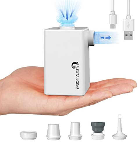 FLEXTAILGEAR MAX PUMP PLUS,Portable Electric Air Pump,Vacuum Pump,3600mAh Rechargeable Battery,Powerful In & Deflation,5 Multiple nozzles for air mattresses,pool floats, swimming rings