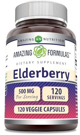 Amazing Formulas Elderberry Supplement | 500 Mg Per Serving | 120 Veggie Capsules | 10:1 Concentrate | Non-GMO | Gluten-Free | Made in USA