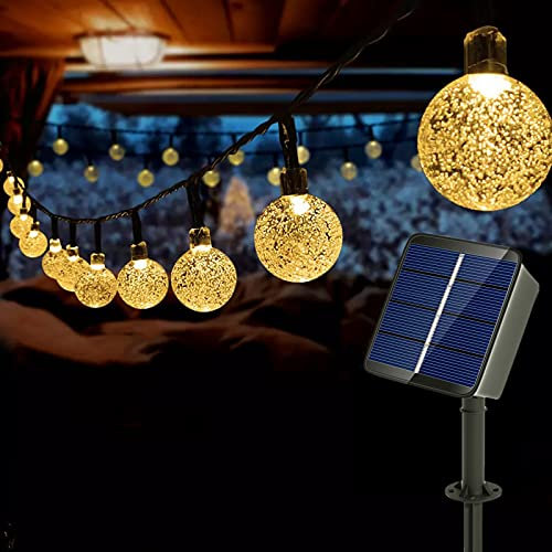 Auting Guirlande lumineuse LED Balcon extérieur Boules de cristal Blanc chaud 60 LED 11 m 8 modes Éclairage extérieur/intérieur pour jardin, arbres, terrasse, Noël, fêtes AU-SQP-WW-60