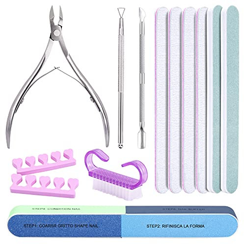 13pcs Lime e Buffer per Unghie, Spingi Cuticole Raschietto con Tronchesino per Unghie Professional e Spazzola Unghie per Manicure e Unghie Salone