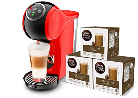 Nescafé Dolce Gusto Genio Plus Line De'Longhi EDG315.R - Cafetera automática de cápsulas, 15 bares de presión, color rojo + Pack De 3 x 16 cápsulas - Total: 48 Cápsulas