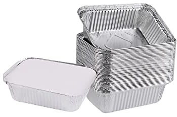 ZYLLZY Lot de 50 moules rectangulaires jetables en aluminium avec couvercles, 500 ml, 17,8 x 12,7 cm plus épais pour la cuisson, la cuisson et le stockage