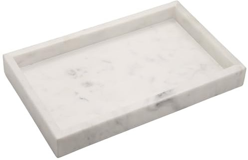 KC KULLICRAFT Natural Marble Tray for Desktop/Kitchen/Vanity/Bathroom, Stone Organizer Tray for Coffee Table, Plate Holder for Tissues, Candles, Soap, Towel, Plant (10 x 6 ), Rectangular
