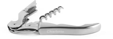 Edelstahl-Korkenzieher mit gravierten Name oder Text, aus Metall mit glänzender Oberfläche mit Haarscharfe Lasergravur