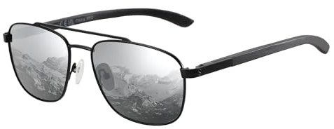 ZENOTTIC Polariserade pilotsolglasögon för män, speglad fyrkantig metallram med trätempel, UV400-skyddslins, Svart ram silver speglad lins, 59mm