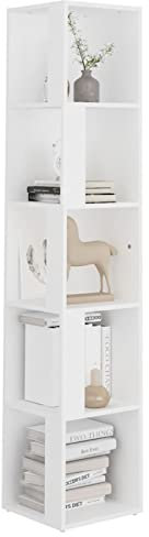 Tidyard Eckschrank mit Fächer Kommode Anrichte Beistellschrank Mehrzweckschrank Schrank Regal Vitrine Weiß 33x33x164,5 cm Holzwerkstoff