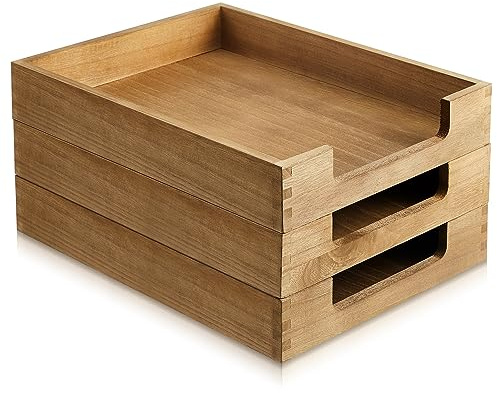 Fulmoon 3 Stück Holz Briefablage Briefablage Papierablage Organizer für Schreibtisch Desktop Mail Tray Holz Papier Organizer für Aktenordner Dokument Zeitschrift Aufbewahrung Büro