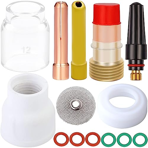 EATBALE Wig Schweißbrenner Verbrauchsmaterial Zubehör Kit, Wig Gaslinse für WP-17/18/26, Spannzangenkörper Rückkappe Stubby Gaslinse Temperaturbeständige Aluminiumoxid-Düsen Zubehör (14 Stück)