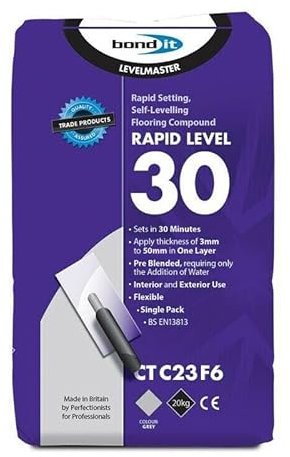 Bond IT 20kg Levelmaster Rapid Level 30 Latex Floor Self Levelling Compound Grey Floor Screed Concrete Bar