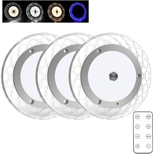 Kriogor 3 stück LED Deckenleuchte 12v Wohnmobil mit Schalter/Fernbedienung, 4 Modi, 3 Einstellungsschalter LED Innenbeleuchtung Auto 12V, 81 LEDs 600LM Dimmbar KFZ Innenraumbeleuchtung, Universal