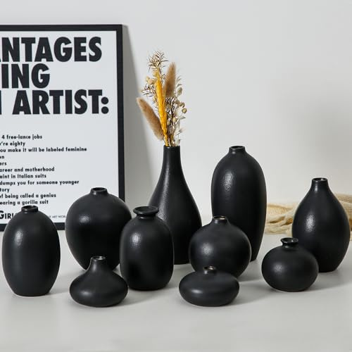 Ceramic Bud Vase Set of 10 - Black mini Bud Vases in Bulk Dining Table Centerpieces, Cute Bulk Small Flower Vase for Pampas Grass&Single Flower Decor, Ideal Wedding Window Sill Aesthetic Desk Decor