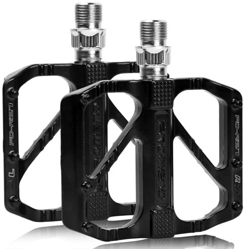 Chstarina Fahrradpedale, 9/16 (Φ14mm) Aluminium Mountain Fahrräder Pedale, Anti-Rutsch Breites Plattform Pedale für Rennrad, MTB, E-Bike,Trekking Bike-Schwarz