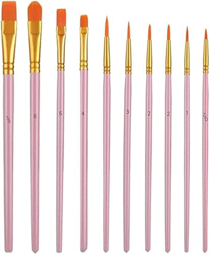 Nylon Paint Brushes (10 Pcs), Acrylic Gouache Oil Paint Brush Set, Oil Painting for Beginners, Artists (pink)