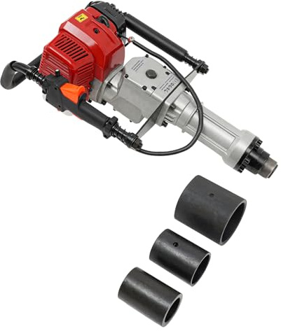 Pfahlramme 2 Takt Benzin Motor Pfostentreiber 52cc 1900W Benzin Pfahlramme, 3x Rammloch Adapter 55/70/100 mm, Rotationsgeschwindigkeit 8500rpm,für Pfähle aus Holz, Metall und recyceltem Material