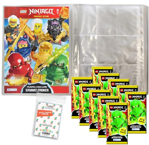 Bundle mit LEGO Ninjago Serie 9 Trading Cards - 1 Leere Sammelmappe + 10 Booster + Exklusive Collect-it Hüllen