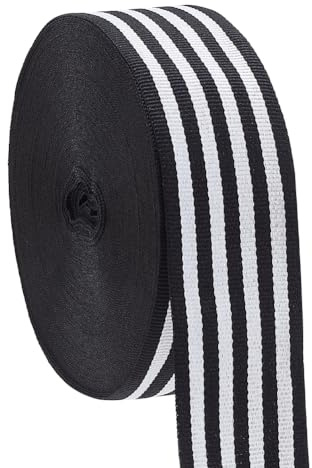 PH PandaHall Nastro A Righe Bianche e Nere Da 25 iarda/22.86m, Nastro In Tessuto A Righe Gros-Grain Nero Largo 3.9cm per Confezioni Regalo, Decorazioni, Artigianato per Matrimoni di San Valentino