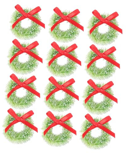 IMIKEYA 24stücke Mini Weihnachtskränze Künstliche Wreaths Für Dekoration Für Puppenhäuser Bastelprojekte Und Festlichkeiten Mit Schleifen Grünes Design