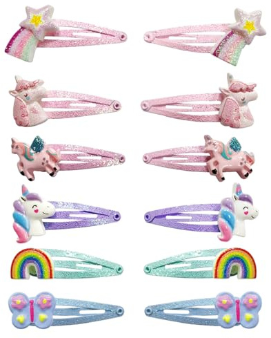 Simsky 12 Pezzi Fermagli per Capelli per Bambine, Glitter Clip a Scatto per Capelli, Fermagli per Capelli in Metallo, Forcine per Capelli per Bambini,Colorati Fermagli,Forcine per Capelli con Animali
