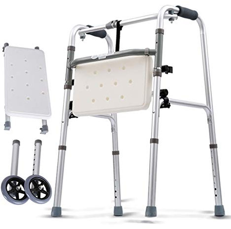 DLAZUM Leichter Standard-Gehhilfe, Faltbare Gehhilfe, 2-in-1-Gehhilfe mit Badewannensitz und 2 Rädern, Aluminium-Finish