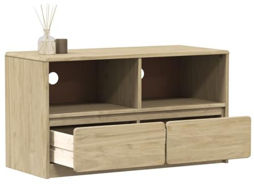 ZEYUAN TV-Schrank SAUDA Eiche-Optik 99x43x55 cm Massivholz Kiefer, TV Lowboard, Fernsehschrank, Fernsehtisch, Fernseher Schrank, TV Sideboard, TV Board, TV Cabinet, TV Bank, TV Kommode377597