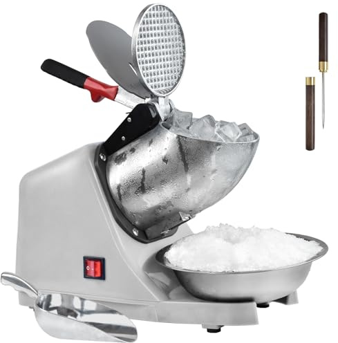 Electric Shaved Ice Machine,with Ice Pick and Scoop,3 Blades of Electric Snow Cone Machine(300W 2200r/min),Splash Proof Ice Shaver Machine,Ice Crusher Machine for Home Commercial Use (Silver)