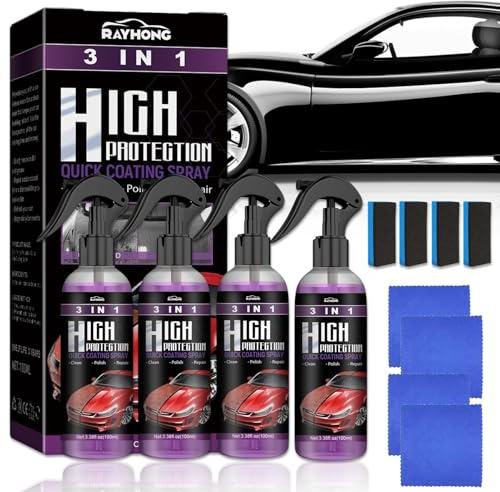 4 Stück High Protection 3in1 Spray, 3 in 1 Beschichtungsspray für Auto, Auto Nano Beschichtungsspray, Beschichtungsspray Autolack, Autospray zum Reparieren, Polieren und Kratzenschutz -(400ml)