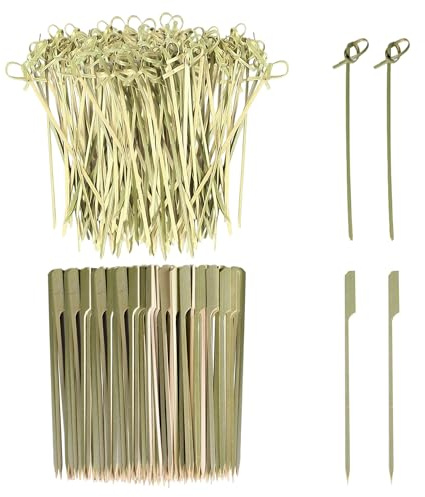 USHXVG 200 Pieces Bamboo Skewers, Barbecue & Cocktail Skewers, Straight & Rosette Designs, 12cm, Brown