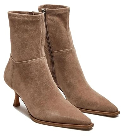 Goiphrri Brown Ankle Boots for Women Stiletto High Heel Boot Pointed Toe Short Booties Side Zipper Dress Kitten Heel Booties Elastic Fashion Trendy Fall Boots Size 7.5