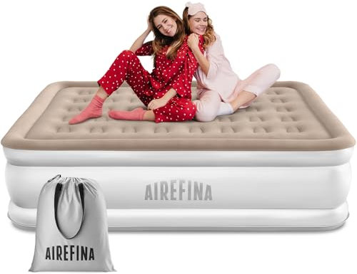 Airefina King Air Bed, Inflatable Mattress with Built in Pump, Double Blow up Bed in 3 Mins Self-Inflation, Portable Blow up Mattress, Flocked Surface Airbed for Guest, Home & Camping, -203×152×40cm
