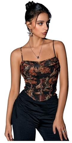 SOLY HUX Women's Graphic Figure Ruffled Bust Bustier Renaissance Cami Top Sleeveless Slim Fit Y2K Corset Crop Tops