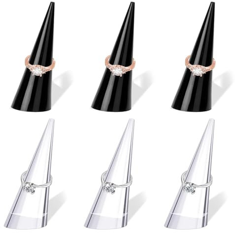 ChenYuehao 6 soportes de exhibición únicos para anillos de dedo de cono transparente para fregadero de cristal, soporte de exhibición de anillos de exhibición para joyas y anillos de boda