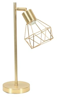 ValueLights | Brushed Gold Metal Table Desk Lamp with Geometric Basket Cage Shade for Living Room Bedroom | Shades, Home Décor & Improvement Essential | Included LED Bulb | 12.5cm Shade Width