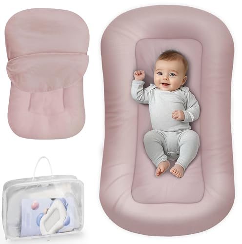 Infant Support Cushion - Baby Support Cushion for Newborn, 0-24 Months, Portable Tummy Time Mat for Home and Travel, Soft Cotton, Supervised Use, Baby Essentials Gift, Pink (Cover Included)