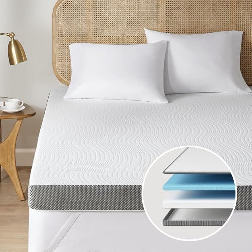 Degrees of Comfort 4 Inch Dual-Layer Memory Foam Mattress Topper, 10cm Thickness Mattress Topper Double Bed for Back Pain Relief with Anti-Slip Breathable Hypoallergic Cover, Double Size 135x190cm