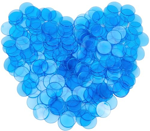 SOFPLATE 200Pcs Petits Jetons de Comptage en Plastique Marqueurs Mathématiques Bleu Plat Rond 18.5mm Plastique Grand Groupe Transparent Mosaïque Tuile Disque Compteur Article Puce pour Classe Scolaire