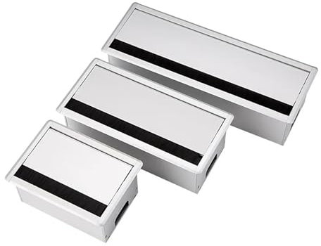 HWJFDC Pasacables Escritorio Mesa de aleación de Aluminio Plateada, Escritorio, Cable Rectangular, Ojal, Cubierta de Orificio, Puerto de Salida, Enchufe con Cepillo Negro(120x400mm)