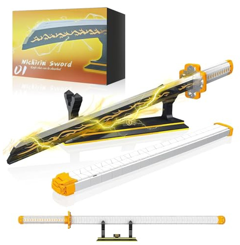 Katana Demon Slayer Bloques Construcción, 99cm Demon Slayer Espada Zenitsu Agatsuma con Vaina y Soporte, Figuras Animación de Cosplay, Ideas de Regalo Coleccionables para Fans del Anime (956 Piezas)