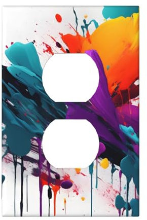 Cubiertas de salida con impresión de salpicaduras de pintura, 1 placa de pared de tamaño estándar, cubiertas de placas frontales de policarbonato de doble salida