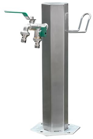 Colonne d'eau de jardin en acier inoxydable – Robinet d'eau extérieur autoportant avec support de suspension – Idéal pour fontaine de jardin, fontaine de jardin, fontaine d'eau durable et élégante