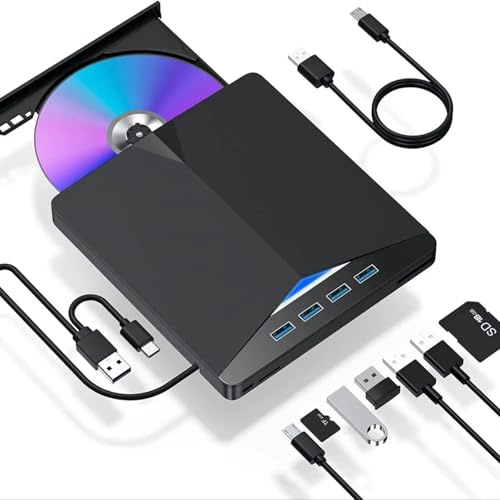 JQVDE 7-en-1 USB 3.0 Type-c Externe DVD RW Lecteur de CD graveur Lecteur Lecteur Optique Externe for PC Portable Bureau IMacs