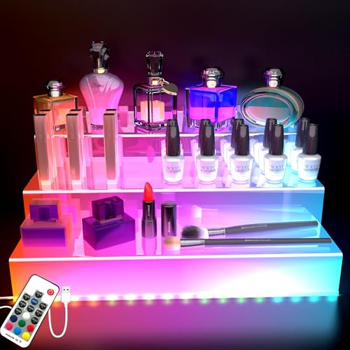 Transparenter Display-Ständer mit LED-Licht, 30,5 cm, Acryl-Organizer für Parfüm, Figuren, Cupcakes, Dessert, Köln-Halter, Desktop-Display-Ständer zum Organisieren und Dekorieren