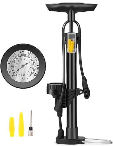 Wixovo Fahrradpumpe alle Ventile, Luftpumpe Fahrrad mit 160PSI Manometer, Manuelle Standpumpe aus Metall für Fahrrad und Bälle, Sportballpumpe für Schrader-, Presta- und Dunlop-Ventile