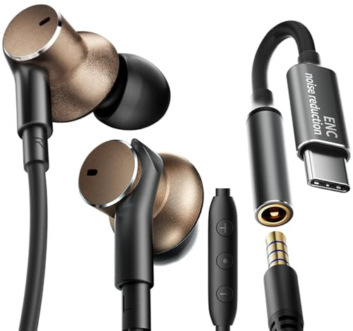 Wired Earbud In Ear Headphones With Mic Noise-canceling Call,Deep bass Hi-Fi Noise Cancellation Earbuds Wired Immersive Bass Dual-unit Earphones compatible with iPhone 15 16 17 Pro Max Air Android etc
