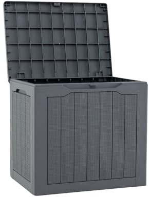 GOPLUS Coffre de Jardin Exterieur Etanche 106L, Coffre Exterieur Etanche HDPE Verrouillable, Poignée, Banc Pouf 1 Personnes,Charge 150KG pour Balcon Piscine (Gris,56x41x50,5CM|106L)