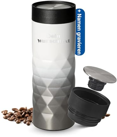 Thermobecher personalisiert 450 ml - auslaufsicherer Edelstahl to go Becher | 450 ml, Travel Mug, doppelwandig, Geschenkidee, heiß und kalt, Kaffee, Büro, gravierbar, Coffee to go